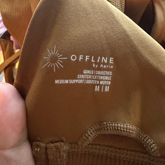 Offline By Aerie Goals Brown Ribbed Plunge Sports Bra Size Medium - Picture 7 of 11